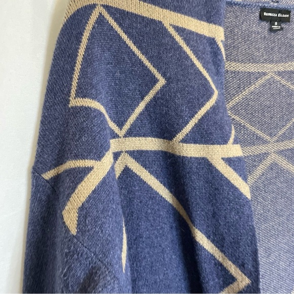 REBECCA ELLIOT Women’s Blue Tan Aztec Open Front Cardigan Sweater Size Small - Picture 3 of 13